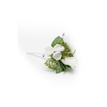 Bouquet di lisianthus e ortensia finta EREA, bianco-verde, 15cm