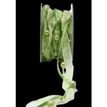Nastro decorativo CARESA in chiffon e raso, verde, 5 m, 20 mm