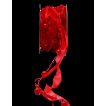 Nastro decorativo CARESA in chiffon e raso, rosso, 5 m, 20 mm