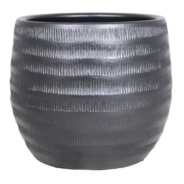 Fioriera in ceramica TIAM con scanalature, nero-opaco, 14cm, Ø17cm