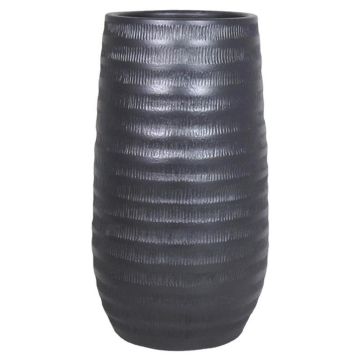 Vaso da fiori in ceramica TIAM con scanalature, nero-opaco, 50cm, Ø26cm