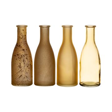 Bottiglie decorative ANYA, vetro, 4 pezzi, giallo-marrone, 18cm, Ø6cm