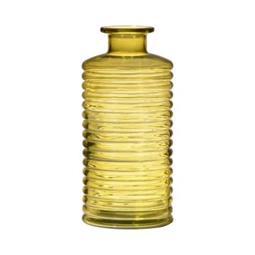 Bottiglia decorativa di vetro STUART con scanalature, giallo-trasparente, 21,5cm, Ø9,5cm