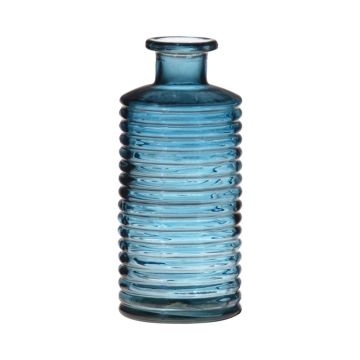 Bottiglia decorativa di vetro STUART con scanalature, blu-trasparente, 31cm, Ø14,5cm