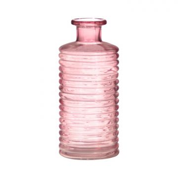 Bottiglia decorativa di vetro STUART con scanalature, rosa-trasparente, 21,5cm, Ø9,5cm