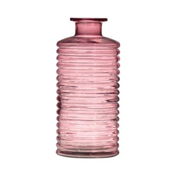 Bottiglia decorativa di vetro STUART con scanalature, rosa-trasparente, 31cm, Ø14,5cm