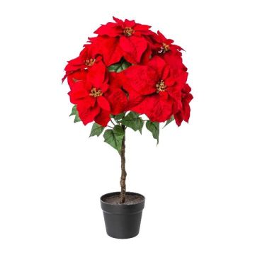 Stella di Natale in velluto DRENMA, vaso decorativo, rosso scuro, 75 cm
