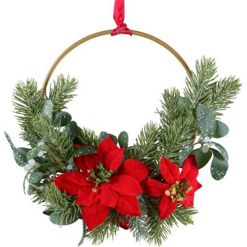Ghirlanda decorativa Anello floreale Stella di Natale KIRLO, bacche, rosso, Ø 26 cm