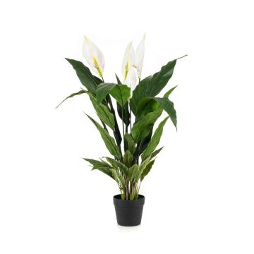 Pianta artificiale a foglia singola RANIESO, vaso decorativo, fiori, bianca, 90 cm