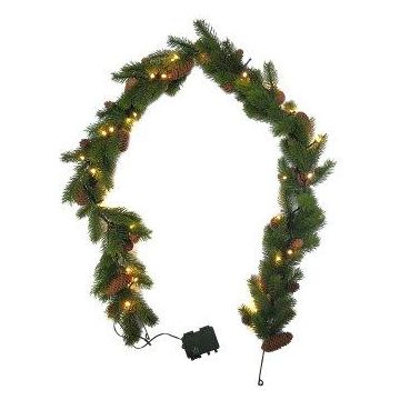 Ghirlanda decorativa abete rosso FLIK, pigne, LED, batteria inclusa, verde, 180 cm