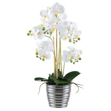 Orchidea Phalaenopsis artificiale VORDLIN, vaso in ceramica argento, radici, bianco, 60 cm