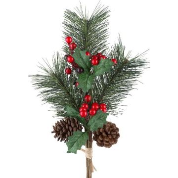 Ghirlanda artificiale di agrifoglio TULVA, bacche, pigne, rossa, 35 cm