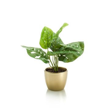 Filodendro artificiale Monstera Deliciosa PUYA, vaso in ceramica dorato, 30cm