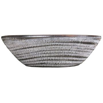 Fruttiera di ceramica a forma di barca TIAM con scanalature, marrone-bianco, 47x23x14cm