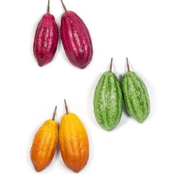 Frutti di cacao artificiali AGAPITO, 12 pezzi, verde-giallo-viola, 18-20cm