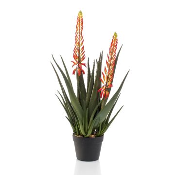 Aloe Vera artificiale SUSUMI con fiori, vaso decorativo, arancione-verde, 80cm