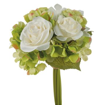 Bouquet di fiori artificiali FOUDILA, rose, ortensie, crema-verde, 25cm