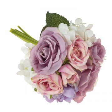 Bouquet di fiori artificiali FOUDILA, rose, ortensie, rosa-viola, 25cm