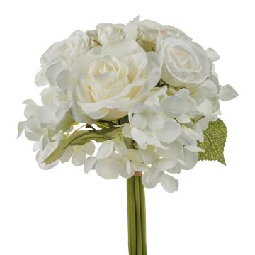 Bouquet di fiori artificiali FOUDILA, rose, ortensie, bianco, 25cm