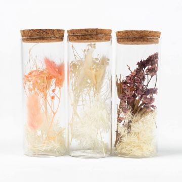Fiori secchi in vetro FELICITY, 3 pezzi, rosa-viola-bianco, 12,5cm, Ø4,5cm