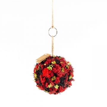 Palla appesa di fiori secchi ZOA con occhiello, rosso-nero, Ø14,5 cm