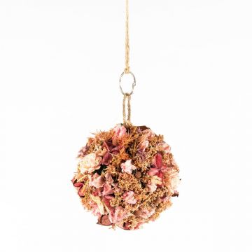 Palla appesa di fiori secchi ZOA con occhiello, rosa-bianco, Ø14,5 cm