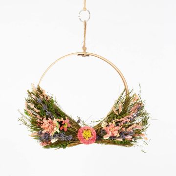 Corona di fiori secchi GALENO su anello, rosa-viola, 36,5cm, Ø30cm