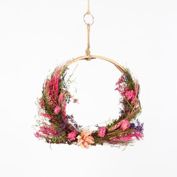 Corona di fiori secchi GALENO su anello, rosa chiaro-rosa, 36,5cm, Ø30cm