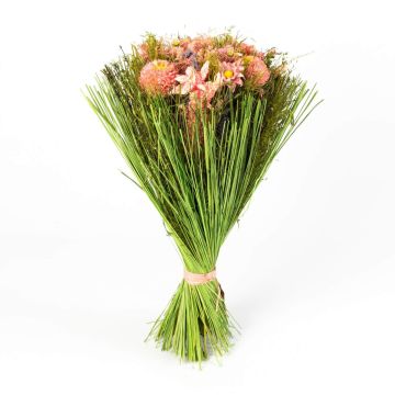 Bouquet di fiori secchi LELITA, polsino verde, rosa-viola, 45cm, Ø27cm