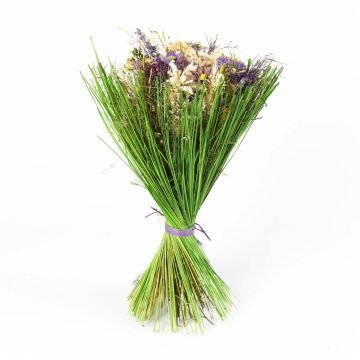 Bouquet di fiori secchi LELITA, polsino verde, bianco-viola, 45cm, Ø27cm
