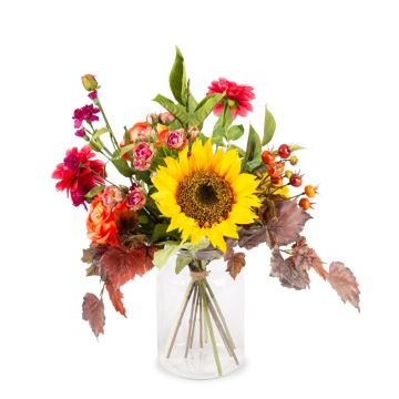Mazzo di fiori artificiali autunnali JORA, giallo-arancione-rosa, 55 cm, Ø 40 cm