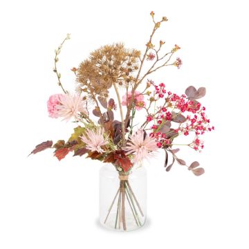 Mazzo di fiori artificiali autunnali PHILLIS, rosa-rosa-marrone, 65 cm, Ø 40 cm