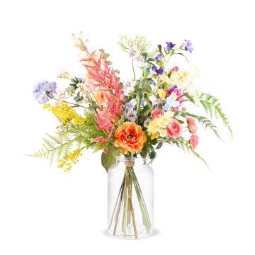 Mazzo di fiori artificiali primaverili AVIV, rosa-lilla-giallo, 75 cm, Ø 55 cm