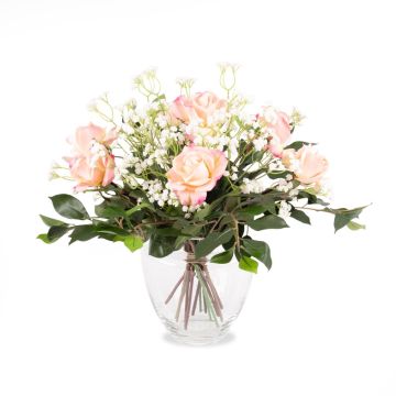 Mazzo di rose artificiali AMELIE, velo di sposa, rosa, 45cm, Ø40cm