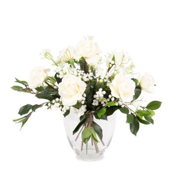 Mazzo di rose artificiali AMELIE, velo di sposa, bianco, 45cm, Ø40cm