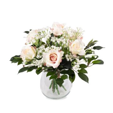 Mazzo di rose finte ELLI, gipsofila, rosa-bianco, 35cm, Ø30cm