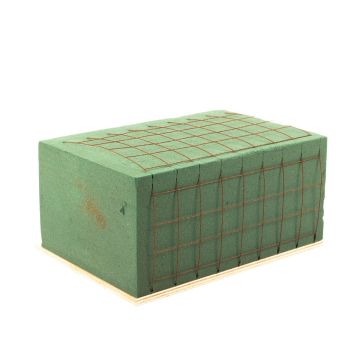 Decorazione funeraria Ökodur in schiuma VESDO con rete metallica, bordo con impugnatura, base in legno naturale, verde, 23x15,5x11 cm