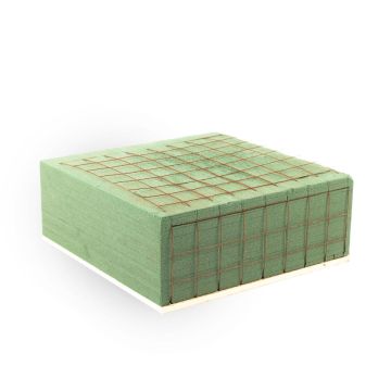 Decorazione funeraria Ökodur in schiuma VESDO con rete metallica, bordo con impugnatura, base in legno naturale, verde, 23x22x8,5 cm