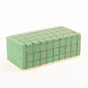 Ökodur Schiuma floreale SERLO con rete metallica, base in legno naturale, verde, 23x11x8,5 cm