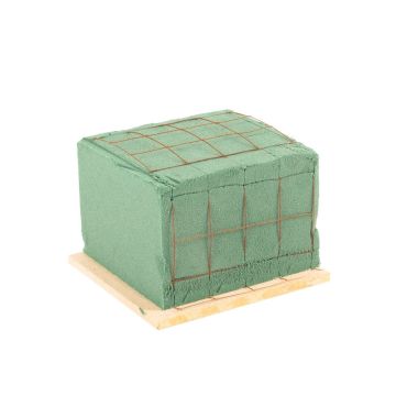 Ökodur Schiuma floreale VESDO con rete metallica, bordo con impugnatura, base in legno naturale, verde, 11,5x11x8,5 cm