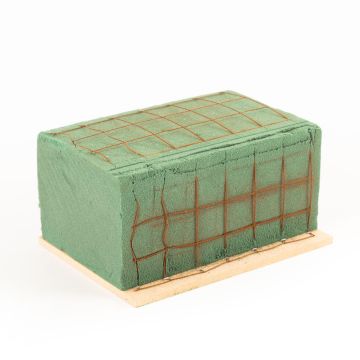 Ökodur Decorazioni funerarie Schiuma floreale VESDO con rete metallica, bordo con impugnatura, base in legno naturale, verde, 17x11x8,5 cm
