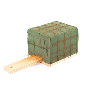 Portafiori funebre Ökodur EINAR con schiuma floreale, rete metallica, manico, base in legno naturale, verde, 11x9x8 cm