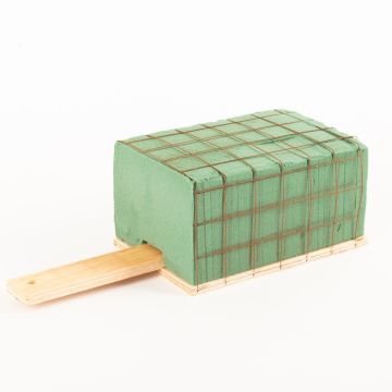 Ökodur Supporto per bouquet funebre EINAR con schiuma floreale, rete metallica, manico, base in legno naturale, verde, 17x11x8,5 cm