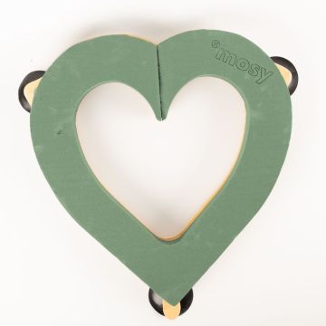 Ökodur Massa floreale auto cuore ELLARIA, decorazione per matrimoni, con ventosa, base in legno naturale, verde, 45x48x5 cm