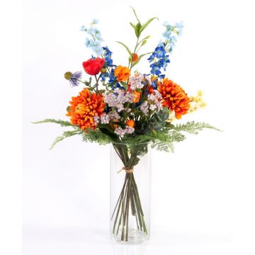 Bouquet artificiale estivo LOLANA, delphinium, arancione-blu, 80cm, Ø50cm