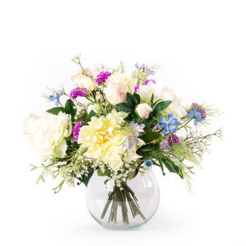 Udos Choice: Bouquet estivo CALANTHE, bianco-viola-blu, 45cm, Ø55cm