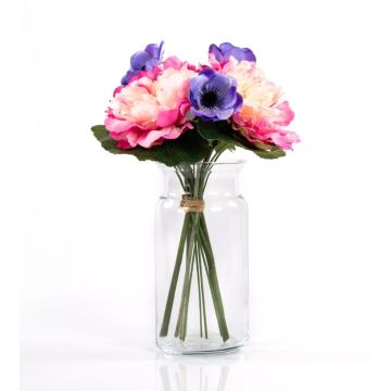 Mazzo di peonie finte MADDIE, anemone, rosa-blu, 30cm, Ø20cm