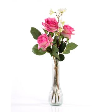 Boquet di rose finte SIMONY con accessori, fucsia, 45cm, Ø20cm