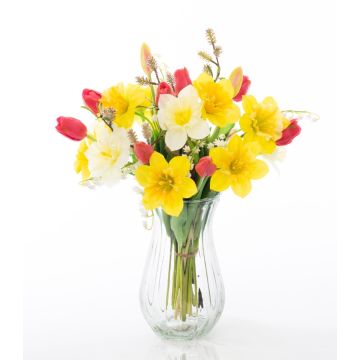 Bouquet artificiale di primavera MANULA, narciso, giallo-rosa-bianco, 40cm, Ø30cm