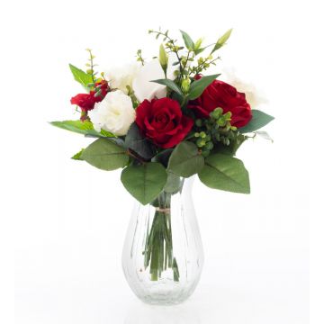 Bouquet da sposa artificiale ELAYNA, rosso-bianco, 35cm, Ø30cm